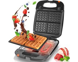 Wafelijzer 1200 W - 4 Wafels Verwisselbare platen - Automatische Temperatuurcontrole - Eenvoudige schoonmaak - Belgische Luikse wafels - Ontbijt Dessert bereiden - Waffle mix wafelijzer met verwisselbare platen