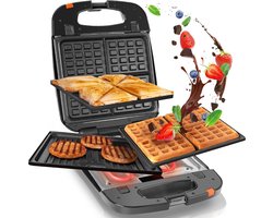 Wafelijzer met verwisselbare platen - 3 in 1 apparaat - Wafels, grill & tosti - 3 verschilende platen - Anti aanbakplaat - Must have voor in de keuken!