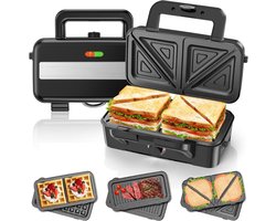 Wafelijzer Met Verwisselbare Platen – Tosti Apparaat Met 5-Traps Temperatuurregeling – Grill Apparaat Met 3 Antiaanbakplaten - Wafelmaker – Contactgrill Met Cool-touch Handgreep – 3-in-1 Sandwich Maker– Panini Grill