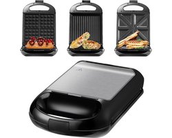 Wafelijzer Met Verwisselbare Platen – Tosti Apparaat – Wafelmaker 1200 Watt – Panini Grill – Contactgrill – 3-in-1 Sandwich Maker XXL – Grill Apparaat Met 3 Antiaanbakplaten