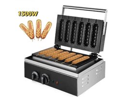 Wafelijzer - Worstmaker - Wafel Worst Maker - Hotdog machine - 6 Worstjes - Non stick oppervlak - RVS - Zwart