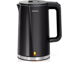 Aigostar Aubrey - Waterkoker Dubbelwandig - Double Walled Kettle - 1,7 Liter - Koele aanraking - Anti-verbranding - 360° draaibaar - Retro - 2200W - Zwart/RVS