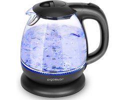 Aigostar Waterkoker glas 1 Liter - watekokers klein met LED - 360° draaibaar - Zwart - Elfin 30IAX