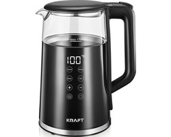 KRAFT Waterkoker met Temperatuurregeling - 1,7 Liter - LED Touch - Glas/Zwart - 2200W