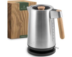 WALDWERK Design Kettle - 3000 Watt - 1.7L - Ketel roestvrij staal - Kettel met echte eiken handgrepen en roestvrij 304 roestvrij staal