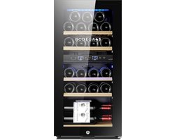 BODEGA43-22 - Luxe wijnklimaatkast 2 temperatuurzones met compressor - 22 flessen - 7 houten lades - LED Touchpanel - Vrijstaand wijnkoelkast - Zwart