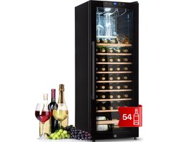 Klarstein Barossa 54 Uno Wijnkoelkast - 155 Liter - 54 Flessen - Glazen deur - Touch bediening - LED Verlichting - Zwart