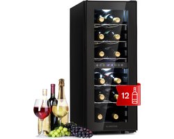 Klarstein Shiraz 29 Duo wijnkoelkast - 29 Flessen - 5 tot 22 °C - 2 Koelzones - LED Verlichting - 5 Metalen schappen - 80 Liter - Zwart