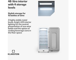 Klarstein Vrijstaande Wijnkoelkast 1 Zone - Drankenkoelkast Klein - Kleine Wijnkoelkast - Wijnkoelkast Klein met Glazen Deur - Flessenkoelkast Binnen/Buiten - Wijnkoelkast - 15 Flessen - Crème