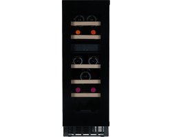 Vinata Premium Wijnklimaatkast Vélan - Vrijstaand en Onderbouw - Zwart - 16 flessen - 88 x 29.5 x 57.5 cm - Glazen deur