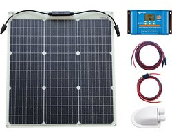 5 Jaar Garantie - Set Flexibel Zonnepaneel 55Wp 12V Caravan, Camper, Boot, Tent of Tuinhuisje - Victron Energy BlueSolar PWM 10A LCD&USB laadregelaar - Zonnepaneel Compleet Pakket - Plug-Play set schematische tekening en handleiding-Monokristallijn