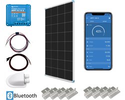 Bluetooth Set Vast Zonnepaneel 175Wp Caravan, Camper, Boot, Tent - MPPT Victron Energy laadregelaar 75/15 - zonnepaneel Compleet Pakket - Kabel met connectoren - Dakdoorvoer - Plug-Play set schematische tekening en handleiding-Monokristallijn