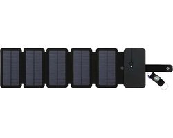 B.O.S. Solar Charger - Zonnepaneel Lader - Zonnelader - Solarpowerbank - Powerbank Zonneenergie - Solar Powerbank - Zwart - Compact - Opvouwbaar - 5 Panelen