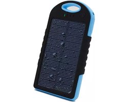 Draagbare zonnelader met dubbele USB + karabijn + zaklamp - 5000 mah - blauw