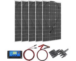 Flexibele Zonnepaneel Kit 500W 18V - Monokristallijn Off-Grid 5 Stuks met 50A Zonnelaadcontroller voor 12V-Batterijen