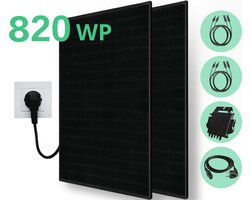 LDY - Zonnepanelen met Stekker - Zonnepanelen Plat Dak - Zonnepanelen Compleet Pakket - Binnen 3 jaar Terugverdiend - 820Wp panelen + 600W Micro omvormer - Full Black - Garantie - Plug & Play