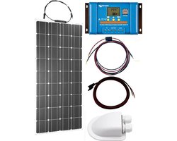 Set Flexibel Zonnepaneel 100Wp 12V Caravan, Camper, Boot, Tent of Tuinhuisje - Victron Energy BlueSolar PWM 10A LCD&USB laadregelaar - Zonnepaneel Compleet Pakket - Dakdoorvoer - Plug-Play set schematische tekening en handleiding-Monokristallijn