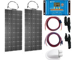 Set Flexibel Zonnepaneel 200Wp 12V Caravan, Camper, Boot, Tent of Tuinhuisje - Victron Energy BlueSolar PWM 20A LCD&USB laadregelaar - Zonnepaneel Compleet Pakket - Plug-Play set schematische tekening en handleiding-Monokristallijn