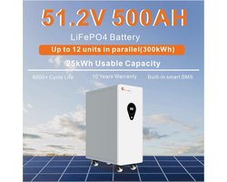 Thuisbatterij 25kWh POWER LiFePO4 BATTERY 51.2V 500AH