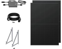 TORNASOL® Zelf te installeren zonnepaneelkit 800W, x2 starre zonnepanelen, bifacial, volledig zwart, 420W-DC1500V, inclinatie 60°, IP68 bescherming, schuko-aansluiting, MC4-kabel, aanbevolen voor balkons.