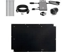 TORNASOL® Zelf te installeren zonnepanelenset 400W, x2 ultralichte flexibele volledig zwarte monokristallijne 200W zonnepanelen. Inplugbaar via schuko-aansluiting en MC4-kabel, aanbevolen voor gebruik op balkons.