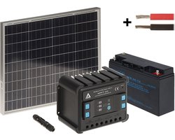 WL4 SOLAR-KIT-200B50-20 complete zonne-energie kit met 12V 20Ah accu, snoer, 50W zonnepaneel en controller - zonnepanelen pakket solar energy voor caravan camper boot vakantiehuisje tuinhuisje backup voeding set