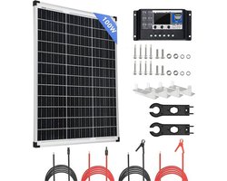 Zonnepanelen Compleet Pakket - Zonnepanelen Plat Dak - Set Van 1x Zonnepaneel 100 Watt Incl Toebehoren - Zonnepanelen Camper - Zonnepanelen Met Stekker