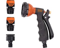 BLACK+DECKER Sproeikop met 3 Tuinslang Koppelingen - 7 Waterstanden - Metaal - Zwart/Oranje