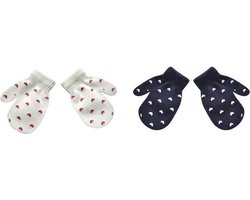 2 paar - baby meisjes wanten (1 t/m 3 jaar) - hartjes wit blauw - meisjes handschoenen