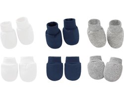 3-pack - Baby Newborn Krabwantjes en Slofjes - Navy Wit Grijs