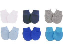 6 Paar - Baby Anti Krabwantjes - Blauw Grijze Mix - Anti krabwanten 0-2 maanden