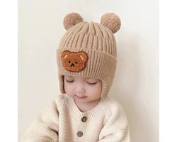 Baby Muts Bruin - Met Teddybeer - Wintermuts - Met Pompoms - Babymutsje - Baby Muts Winter - Jongen - Meisje - Baby Muts Gebreid - Beertje - Cadeau Idee - Kraam cadeau - Warme Baby Muts - Teddybeer Muts - Muts met Pompoms