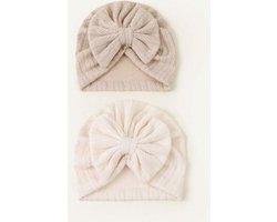 Baby muts - Meisjes - Baby haar doekjes - Strik - Set van 2 - Beige