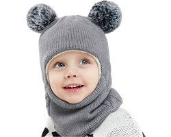 Baby Muts & Sjaal - Babymutsjes - Gebreide Muts - Beanie Hat - One Size - Wintermuts - Warme Mutsen - Gevoerde Muts - Muts Jongen - Muts Meisje - 1 Tot 5 Jaar - Grijs