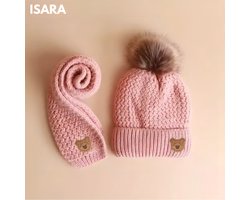 Baby Muts & Sjaal Set – Roze – Winter – Babymutsje – Wol – 0 tot 6 Jaar – Kindermuts