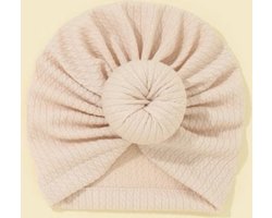 Baby mutsje - Turban - Cremé baby muts - Cremé baby muts met Donut - Headwrap - Zacht Turban mutsje