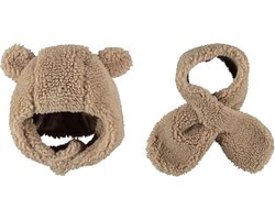 Baby Teddy Muts en Sjaal - Winter - 0-6 mnd - Lichtbruin Beige