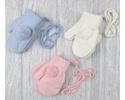 Baby Wantjes - Jongens Blauw Met Pompom Wanten met koordje verbonden 13 Cm