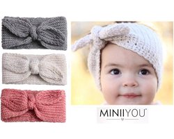 Baby Winter Hoofdband - Oorwarmers - Haarband - Meisjes Haarbandjes - Roze Grijs Crème - 3-18 mnd - 3 Stuks