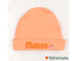 Babymuts met naam geborduurd – Oranje - 100% Katoen - Gepersonaliseerd kraamcadeau voor jongen of meisje