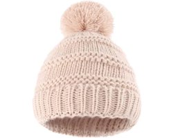 Babymuts met pompon - Babymuts beige met pompon - Baby wintermuts - Baby hoofdaccessoires - Kraamcadeau - Babymuts - Babymutsje winter - Fiepp