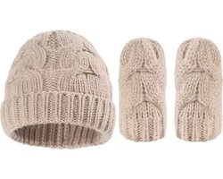 Babymutsje Beanie en Wanten (0-4 maanden) - Beige