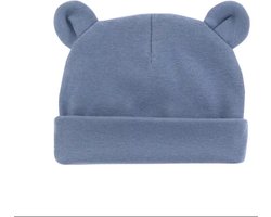 Babymutsje newborn BEERVORM blauw - beren oortjes beanie