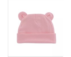 Babymutsje newborn BEERVORM roze - beren oortjes beanie