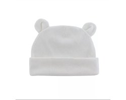 Babymutsje newborn BEERVORM wit - beren oortjes beanie