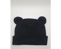 Babymutsje newborn BEERVORM zwart - beren oortjes beanie