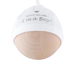 BamBam Babymutsje "I am a boy" - Wit - Baby cadeau