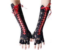 BamBella® - Handschoenen Zwart kant Kort Vingerloos kant feest gothic - dames -