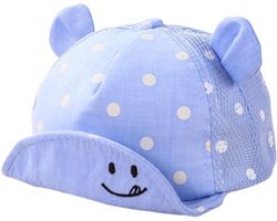 CHPN - Petje - Hoedje - Babyhoedje - Babypetje - Kinderpet - Babypet - Babycap - Cap - Zomerpetje - Petje - Blauw - Stippen - Dots - Met oortjes