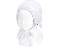 Cóndor Baby Bonnet Muts Met Grosgrain Strik | 50.520.011 | Wit | 3-6 mnd | Maat 00